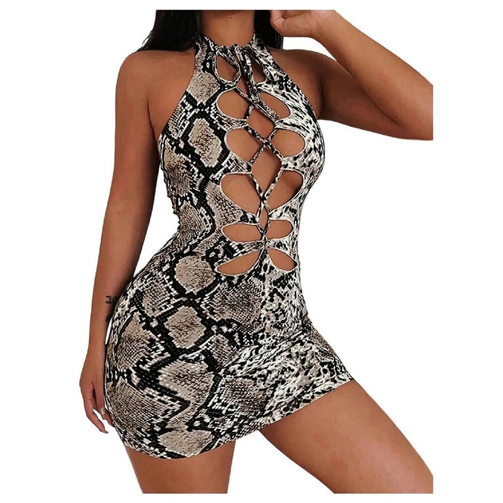 Sexy Bodycon Cut Out Halter Mini Dress Backless Club Party Dress